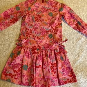 Size7 pink floral cotton lined, long sleeved Cakewalk dress. Pre-owned Looks new